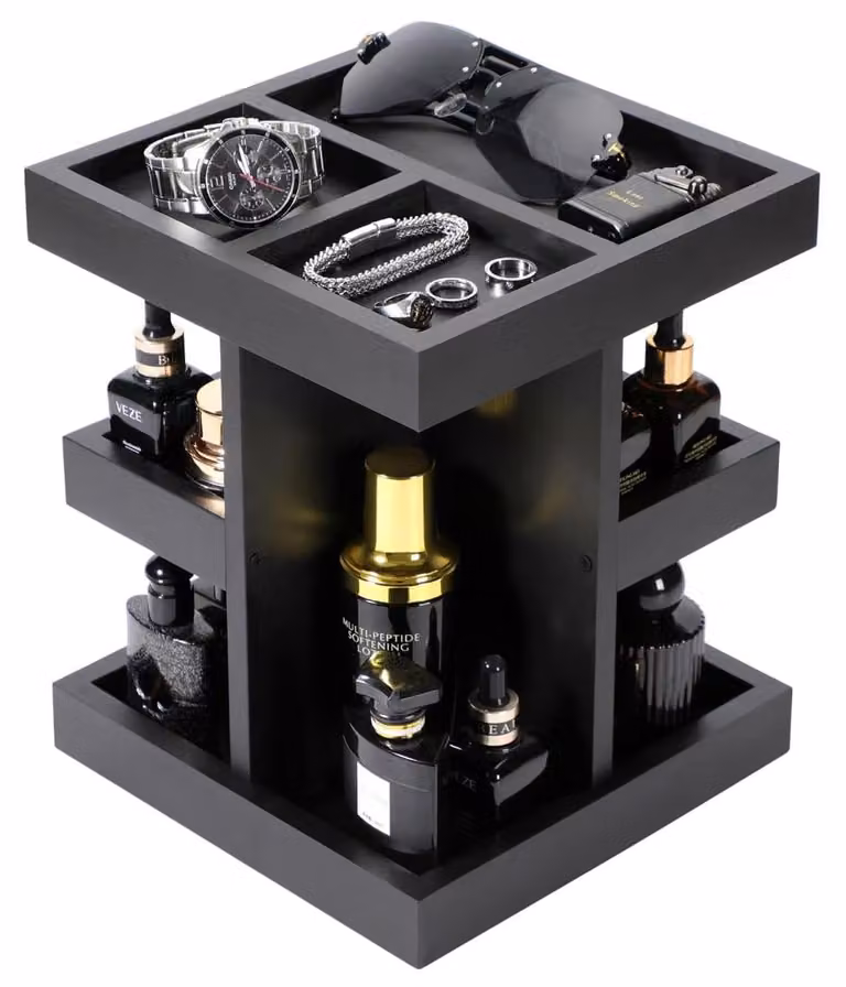Organizzatore per profumi con 3 livelli - Scaffale girevole in legno nero