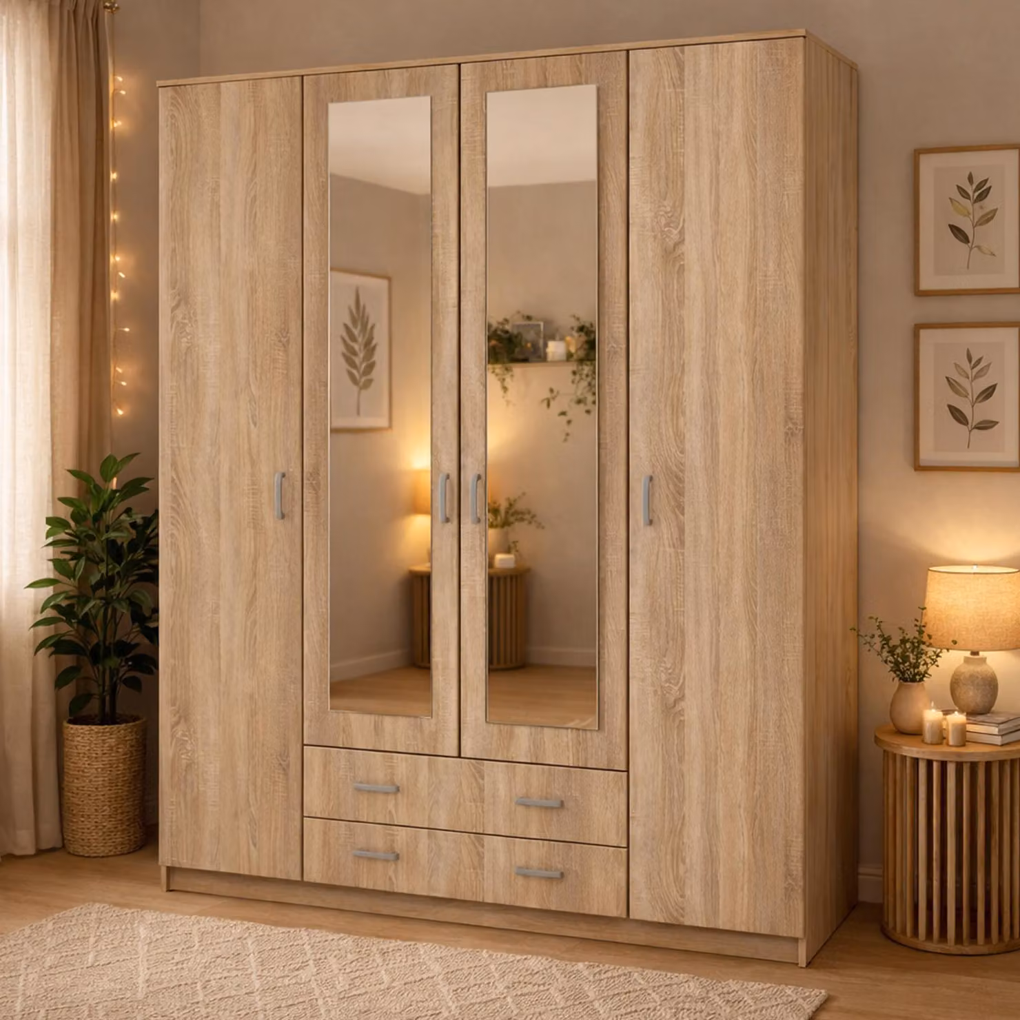 Dmora Guardaroba Grande Miazzina 160x205h cm Marrone Noce, 9 Ripiani Appendiabiti