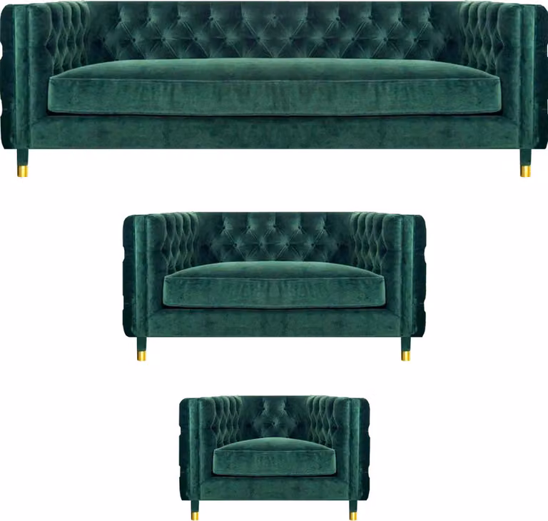 Grün Komplett 3tlg Sofagarnitur Textil Polstermöbel Design Möbel Chesterfield