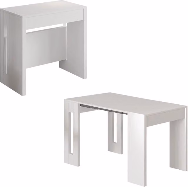 Tavolo da pranzo allungabile in legno "Nivo" - 80 x 44 x 76 cm - Bianco