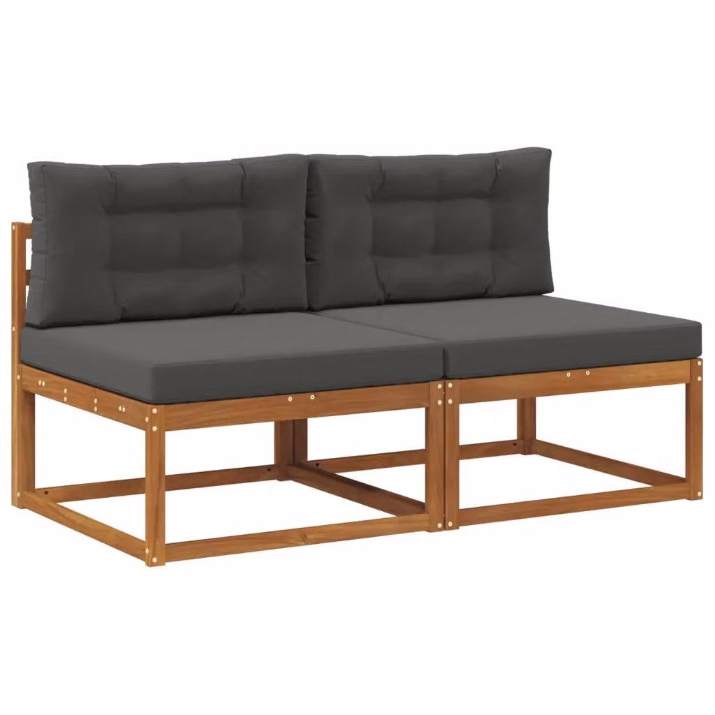 Set di 2 divani centrali da esterno vidaXL in legno di acacia con cuscini in schiuma, colore marrone e grigio – 2