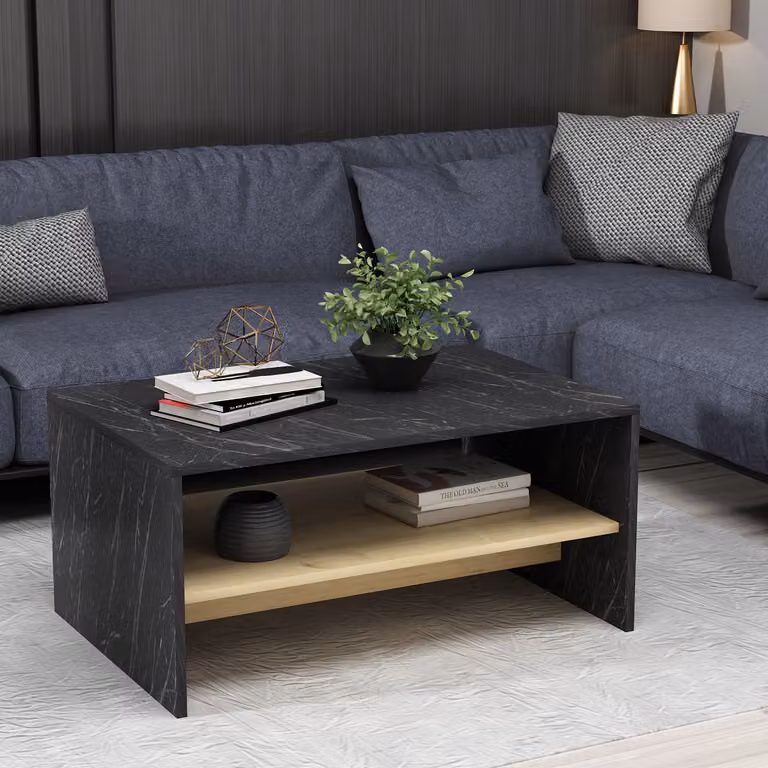 Skye Decor, Apollon - Marmo nero, Rovere zaffiro, tavolino da caffè, nero, 100 % MELAMIN COATED SLIPBOARD, 90 x 45 x 46,8 cm