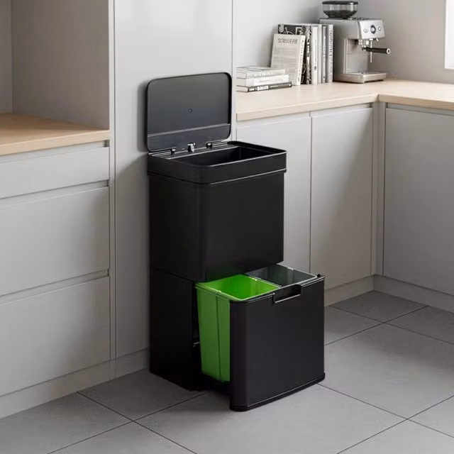 Pattumiera Automatica Venna con Sensore a 3 Scomparti da 72 L en.casa - Nero
