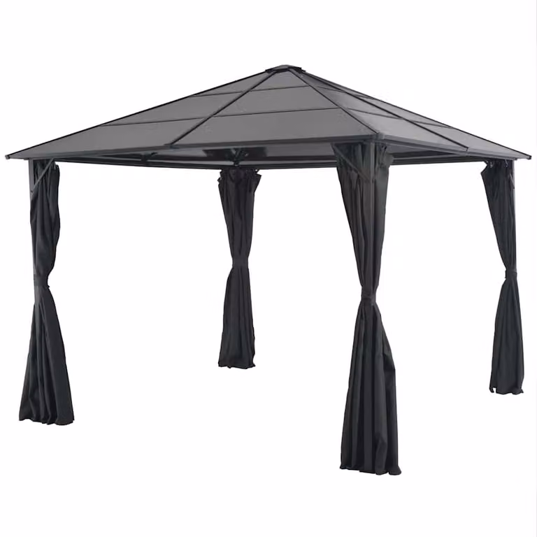 Gazebo da giardino 3x3 metri, colore nero, con tetto in policarbonato, struttura in alluminio e acciaio