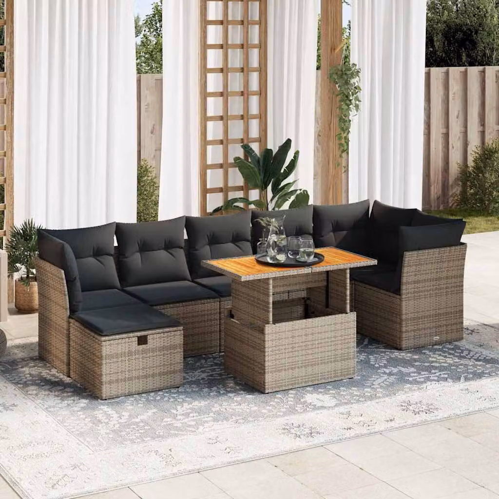 Maison Exclusive - Set da giardino 8 pezzi con cuscini Grigio Polyrattan Acacia