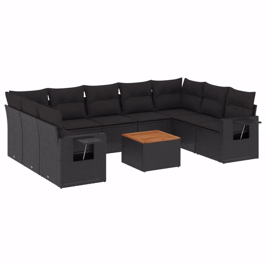 Set di Divani da Giardino vidaXL in Polyrattan Nero con Cuscini e Tavolino da Esterno – 2