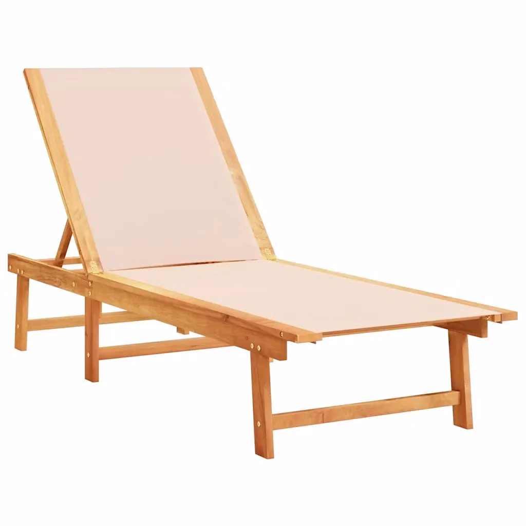 Lettino prendisole vidaXL in legno di acacia oliato e textilene beige con poggiatesta regolabile L: 110 cm, P: 66 cm, H: 98 cm – 2