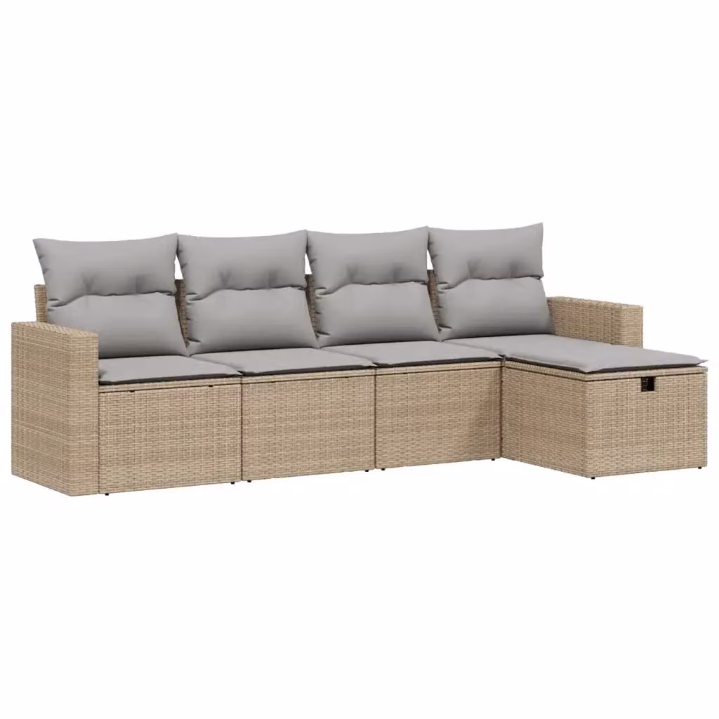 vidaXL Set Divano da Giardino 5 pz a Forma a L con Cuscini Beige e Grigio in Polyrattan e Acciaio – 2