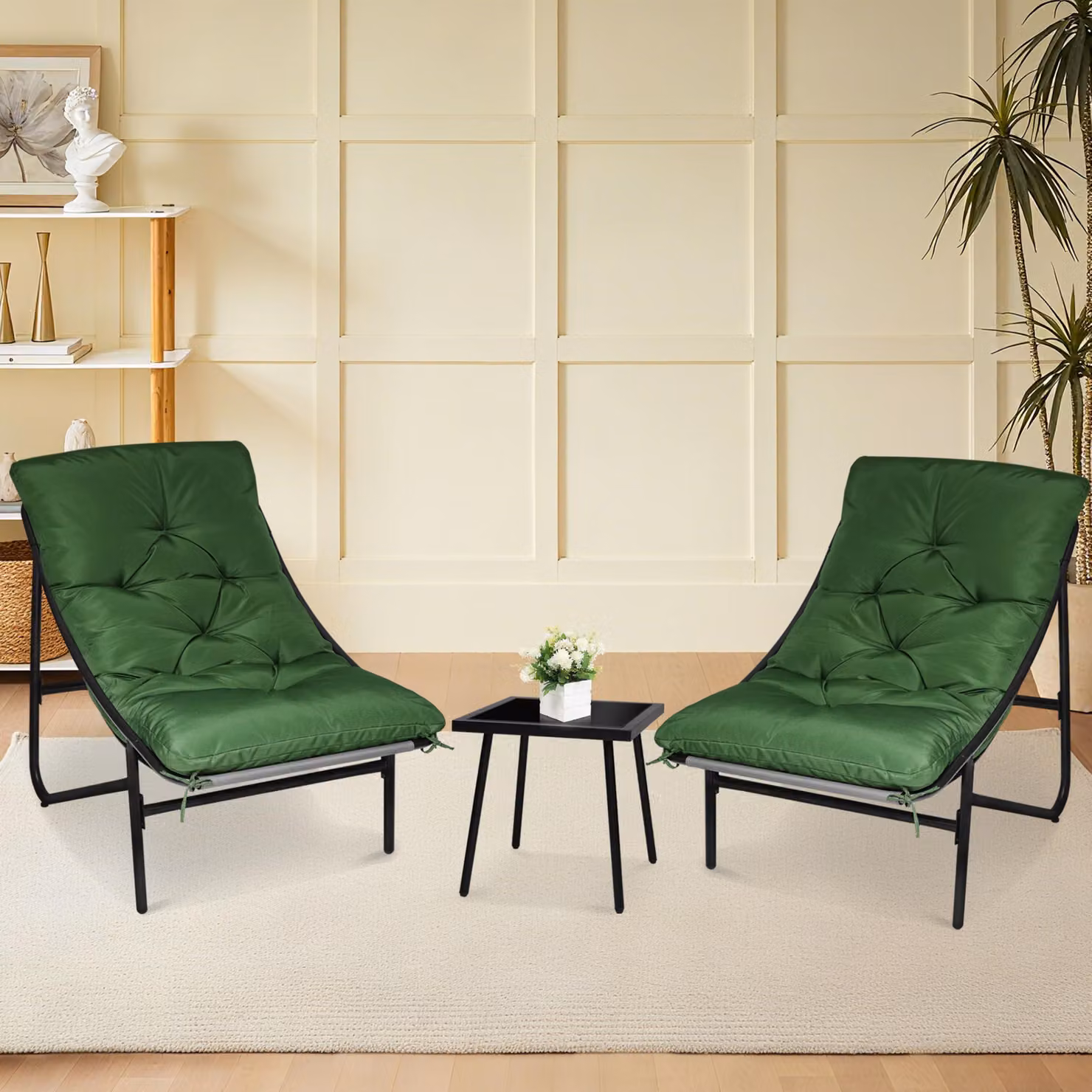 Set di mobili da balcone, verde, composto da 3 pezzi - Metallo - Ideale per piccoli balconi