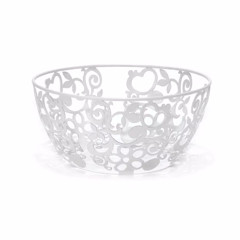 Centrotavola GUSTO CASA in metallo bianco, forma tonda, Diametro: 24 cm, Altezza: 12 cm