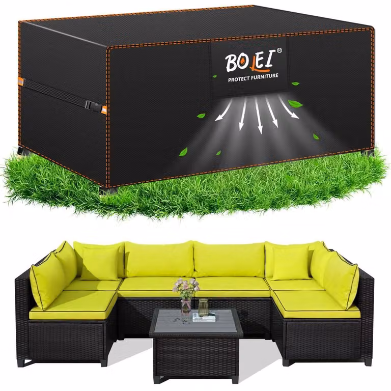 Copertura per mobili da giardino, resistente alle intemperie invernali, realizzata in tessuto Oxford 420D, impermeabile e antivento, dimensioni 200x160x70 cm, con aperture di ventilazione e sacca portaoggetti