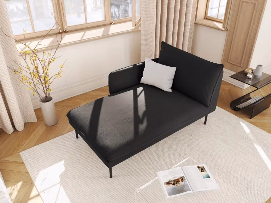 Chaise longue sinistra Vienna di Cosmopolitan Design in bouclé nero con struttura in metallo e cuscini inclusi L/P/H: 130 x 95 x 95 cm – 2