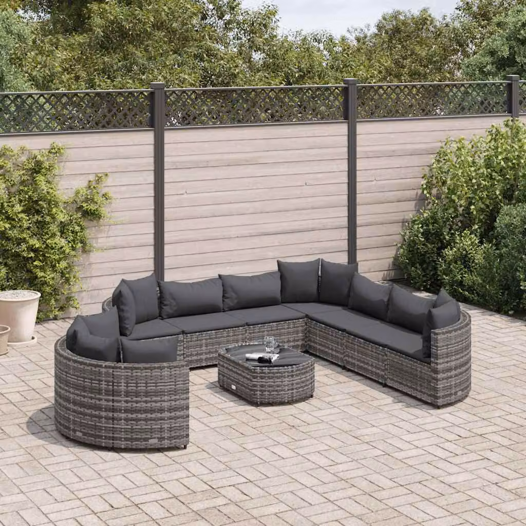 vidaXL Set Divano da Giardino a L con 10 Pezzi, Polyrattan e Cuscini Antracite e Grigio con Tavolino e Ottoman