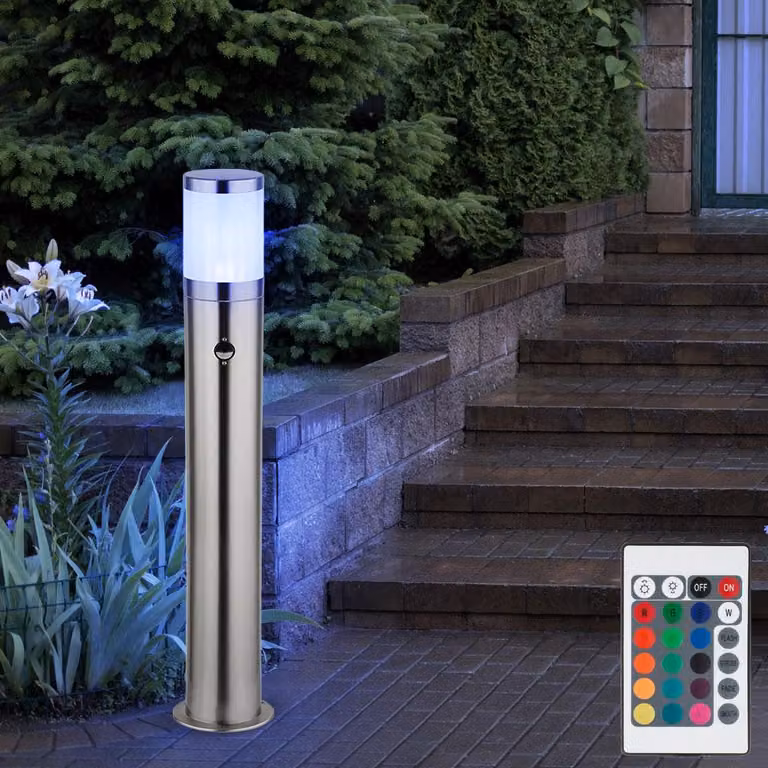 Lampada da terra LED RGB, rilevatore di movimento, acciaio inox, H 80 cm