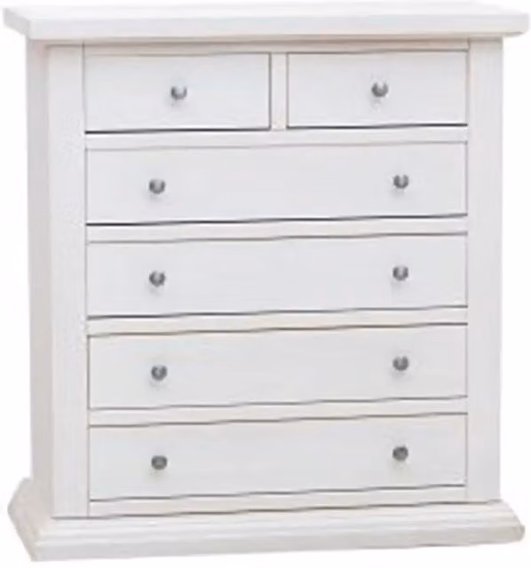 cassettiera cinquino in legno Shabby chic bianco 4 + 2 larga con ferramenta argento