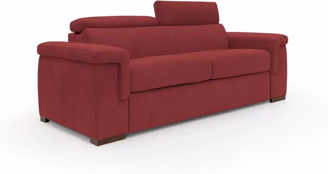 Divano letto Giunone Divani.Store in tessuto rosso con struttura imbottita e sistema a contenitore, L: 220 cm, L/P/H del materasso: 140 x 190 x 18 cm