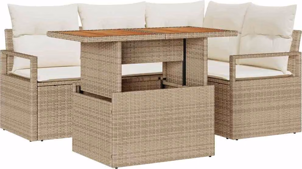 Set Divano da Giardino 5 pcs Beige Poly Rattan