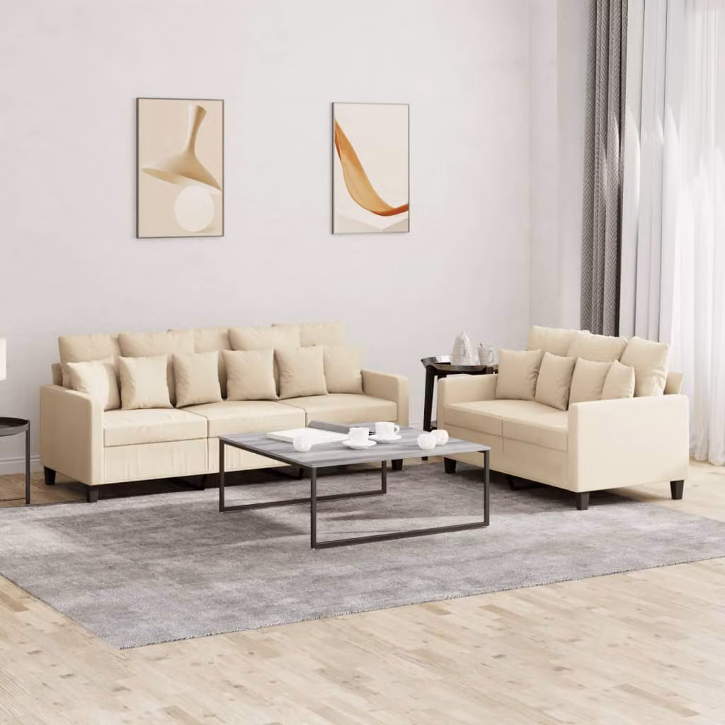vidaXL Set di Divani 2 pz in Tessuto Beige con Cuscini per Soggiorno e Giardino – 1