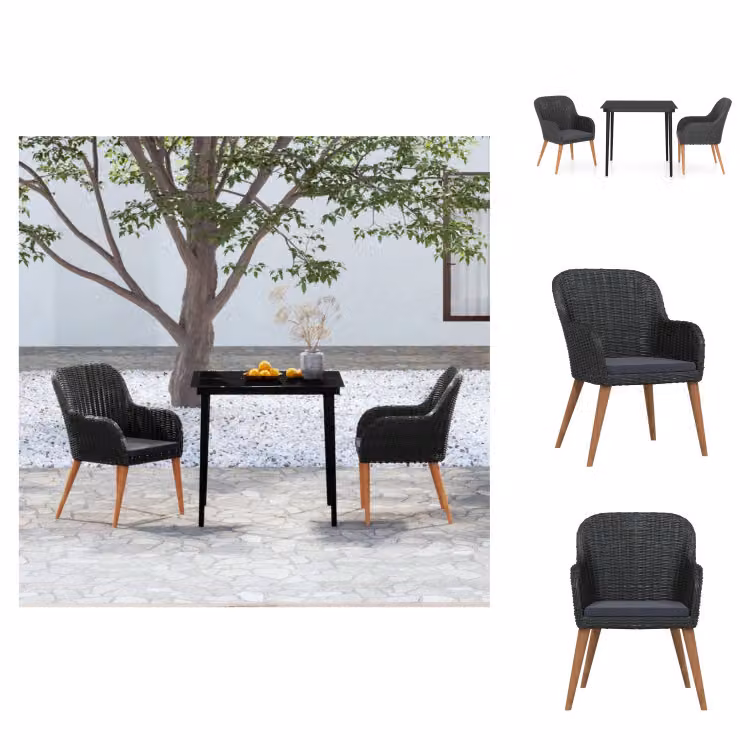 vidaXL Set da pranzo da giardino 3 pezzi con cuscini nero - Set di mobili da giardino
