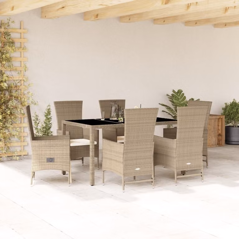 Maison Exclusive - Set da pranzo da giardino 7 pezzi con cuscini in polyrattan beige