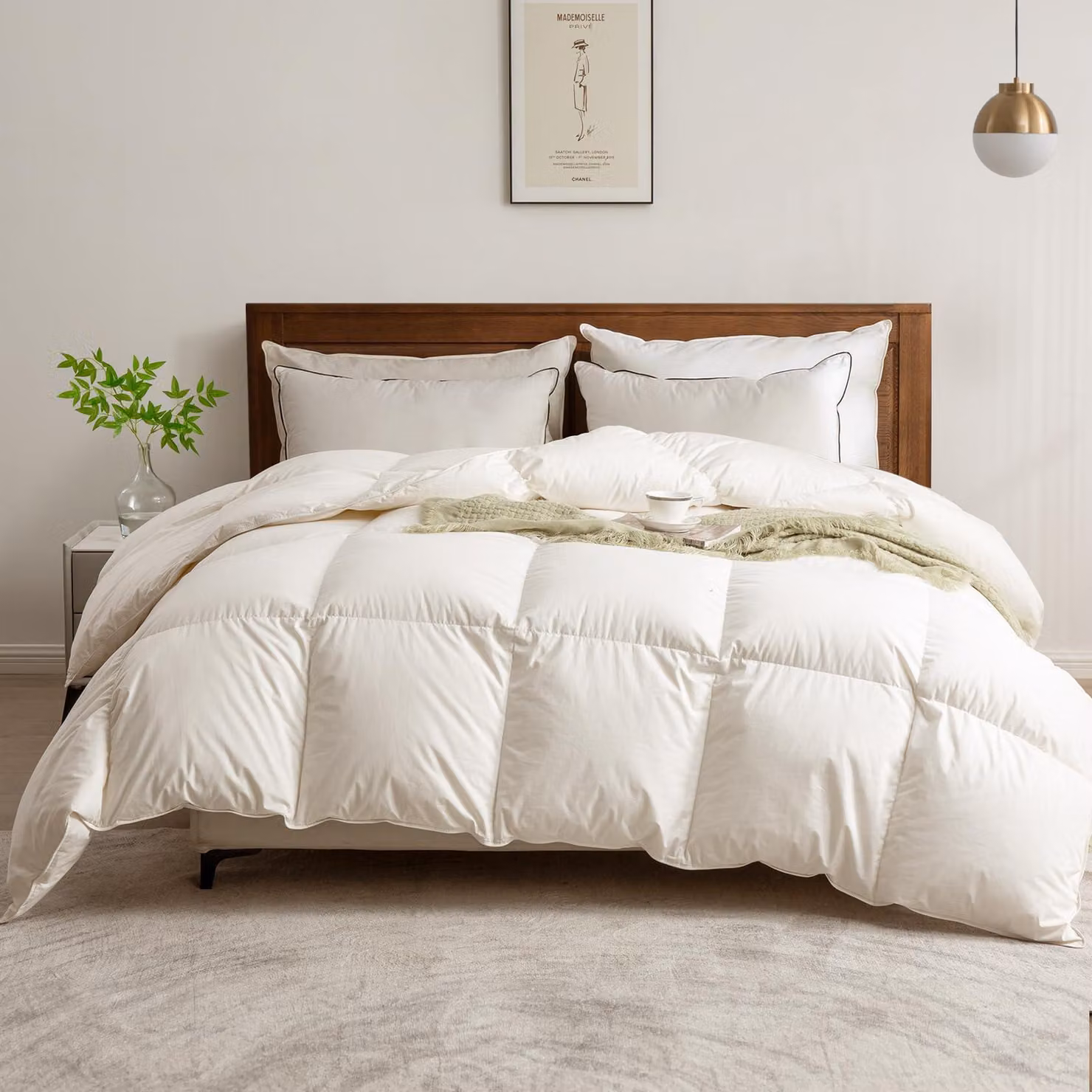 Copertura per letto imbottita, livello di calore medio, dimensioni 200 x 200 cm, realizzata in piumino d'oca e piume, adatta per tutte le stagioni, ideale per la camera da letto