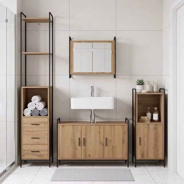 Set di Armadi da Bagno 3 pz Rovere Artigianale 40 x 36 x 181 cm 3444554