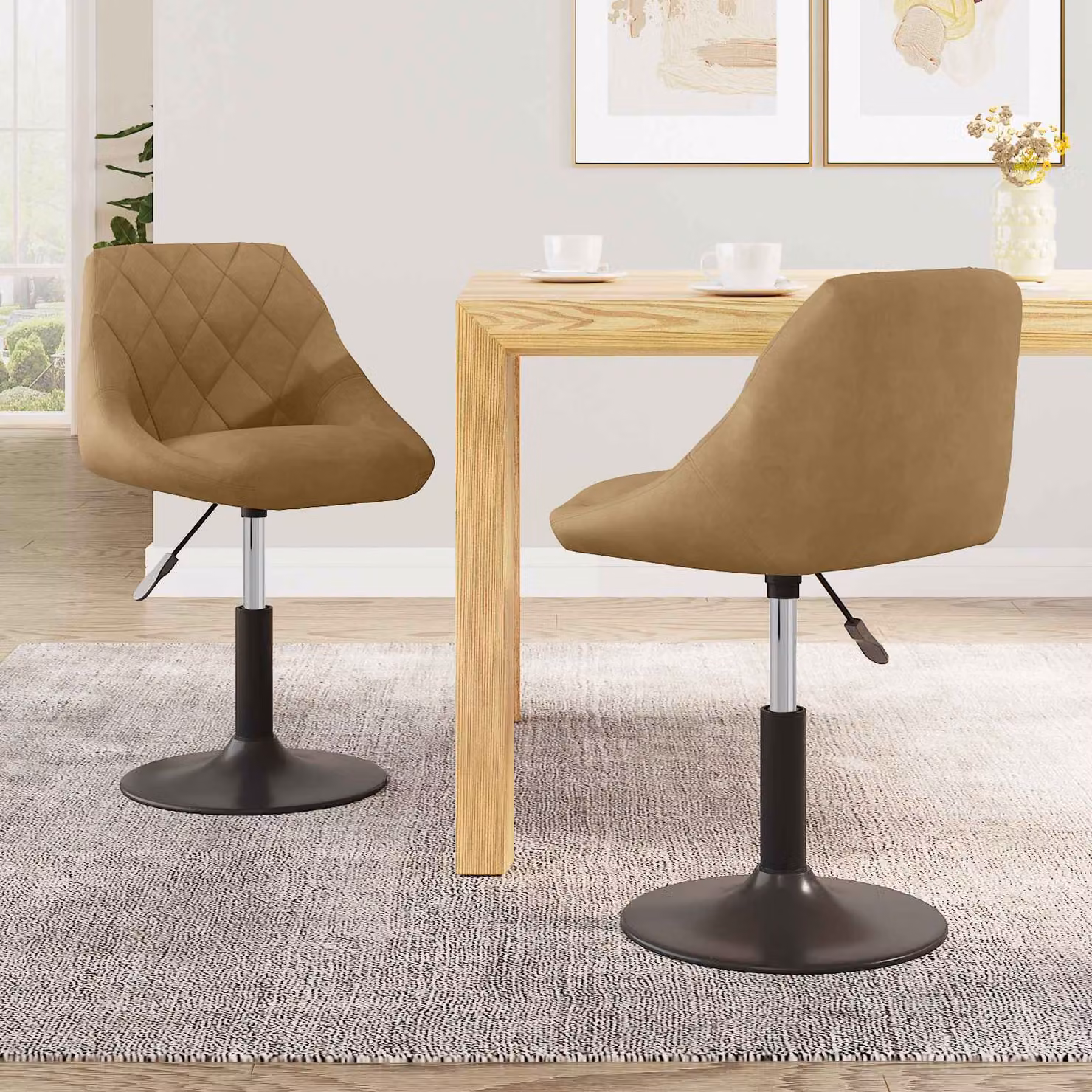 Set di 2 sedie da pranzo girevoli vidaXL in pelle sintetica marrone L/P/H: 46 x 44 x 77,5 cm – 1