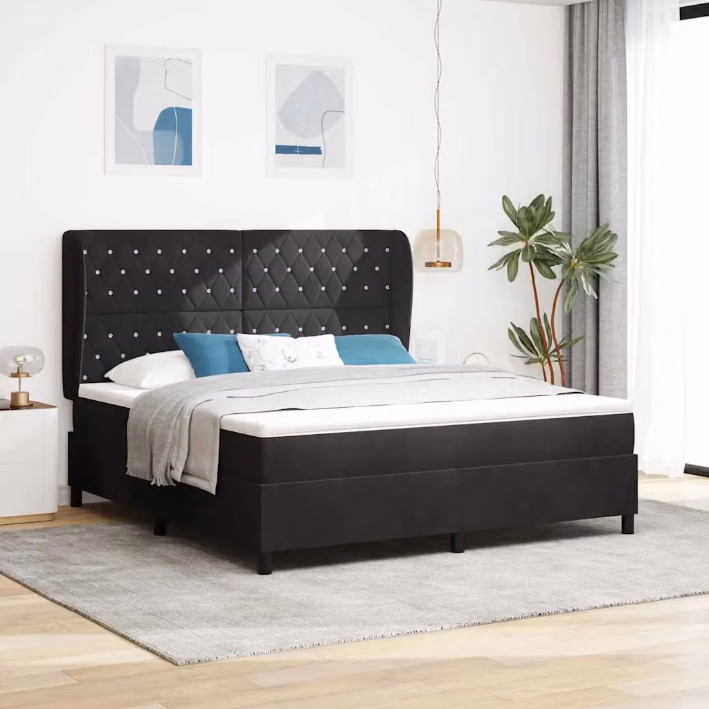 Letto con materasso ibrido vidaXL in velluto nero L: 180 cm, P: 200 cm, H: 203 cm