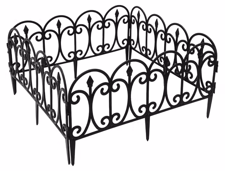 Recinzione decorativa per il giardino - Pannello a picchetto da interrare - 5 pezzi - A forma di arco - Plastica PP - Colore nero