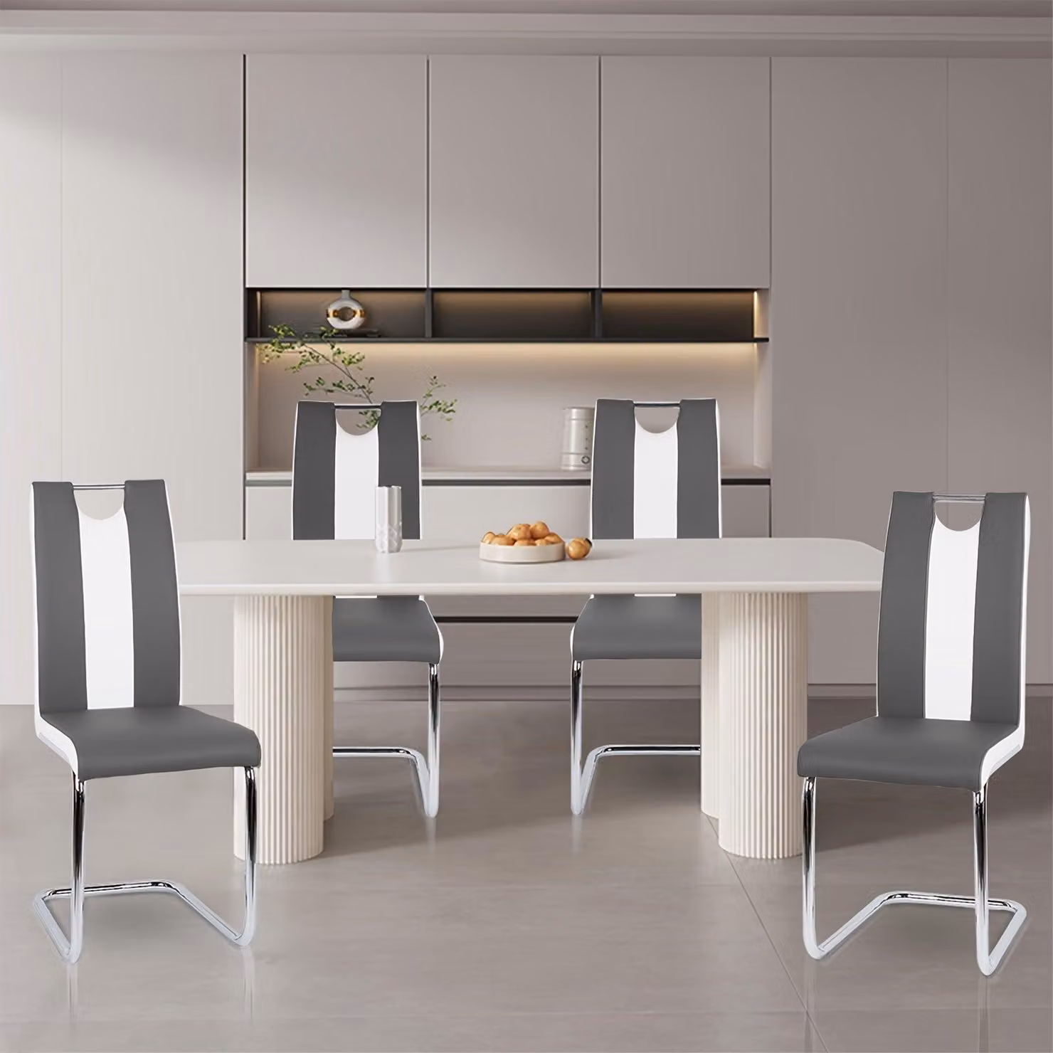Set di 4 moderne sedie da pranzo - Sedie in ecopelle con design ergonomico