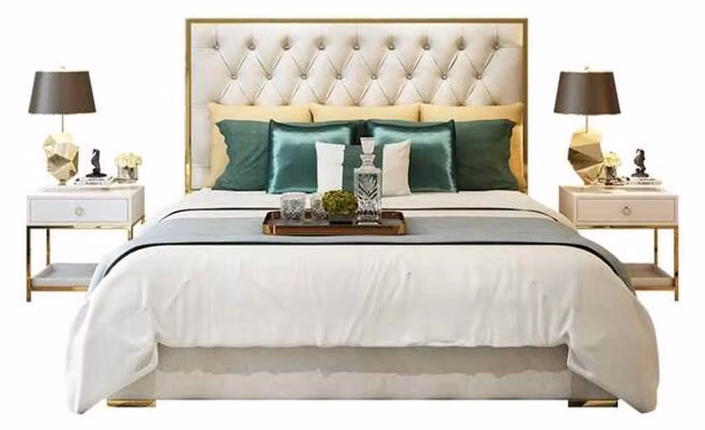 Klassischer Englischer Stil Bett Doppel Textil Chesterfield Betten 180x200cm