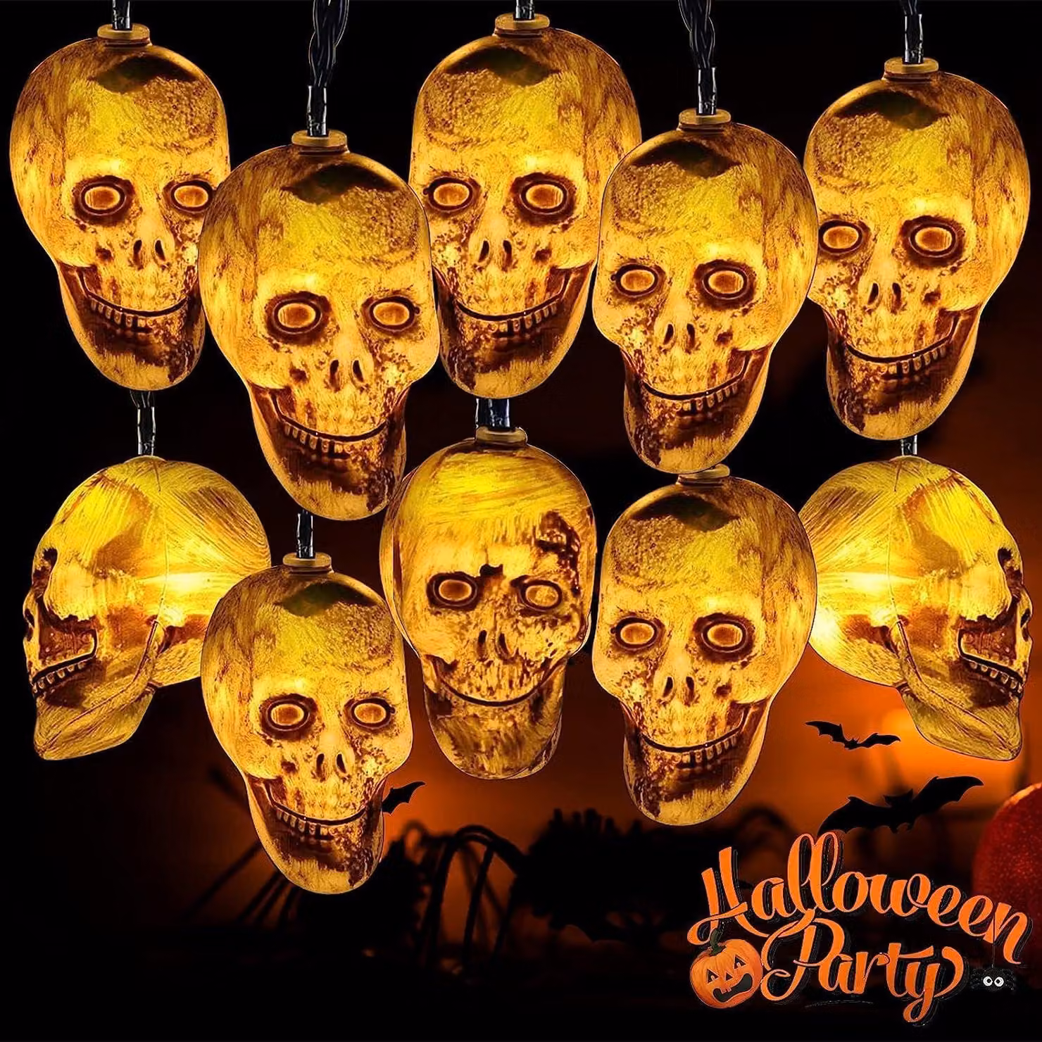 Catena luminosa a forma di teschio, 3 metri, 20 LED, decorazione per Halloween