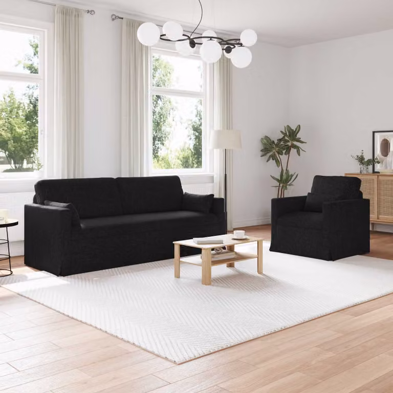 Set di 2 divani moderni vidaXL in tessuto nero L: 198 cm, P: 78 cm, H: 80 cm