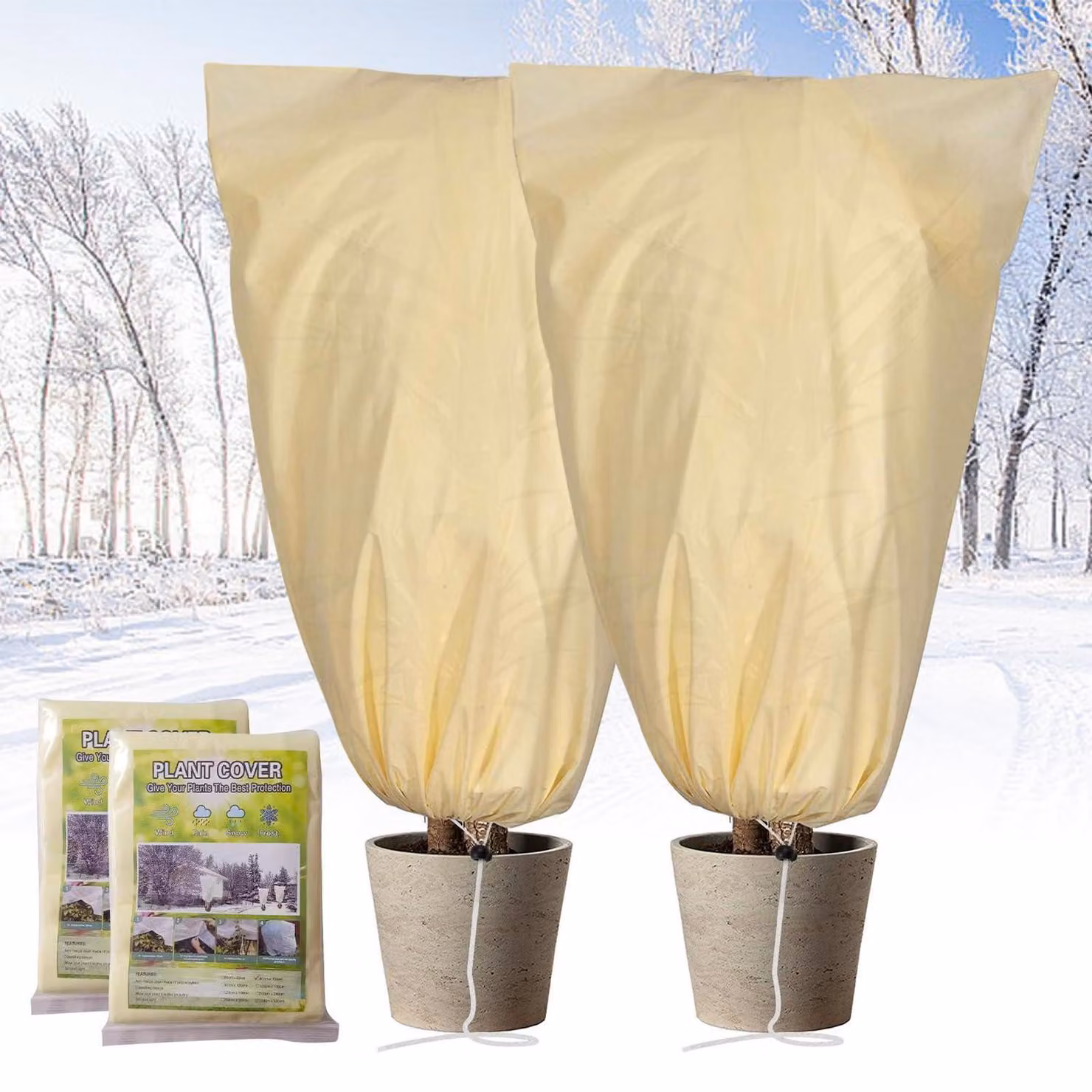 Copertura protettiva per piante, 2 pezzi, 80x100 cm, con cerniera, in tessuto non tessuto, color beige