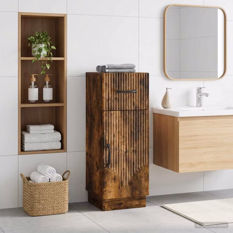 Mobiletto da bagno moderno vidaXL HOORN Rovere Fumo, L/P/H: 30 x 31 x 77 cm