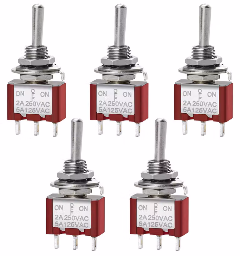 Mini interruttore a levetta SPDT (ON)-OFF-(ON), 2A, 250V, confezione da 5 pezzi