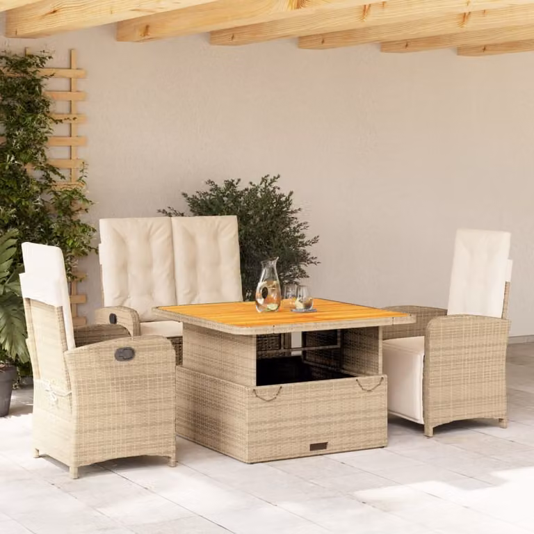 Maison Exclusive - Set da pranzo da giardino 4 pezzi con cuscini in polyrattan beige