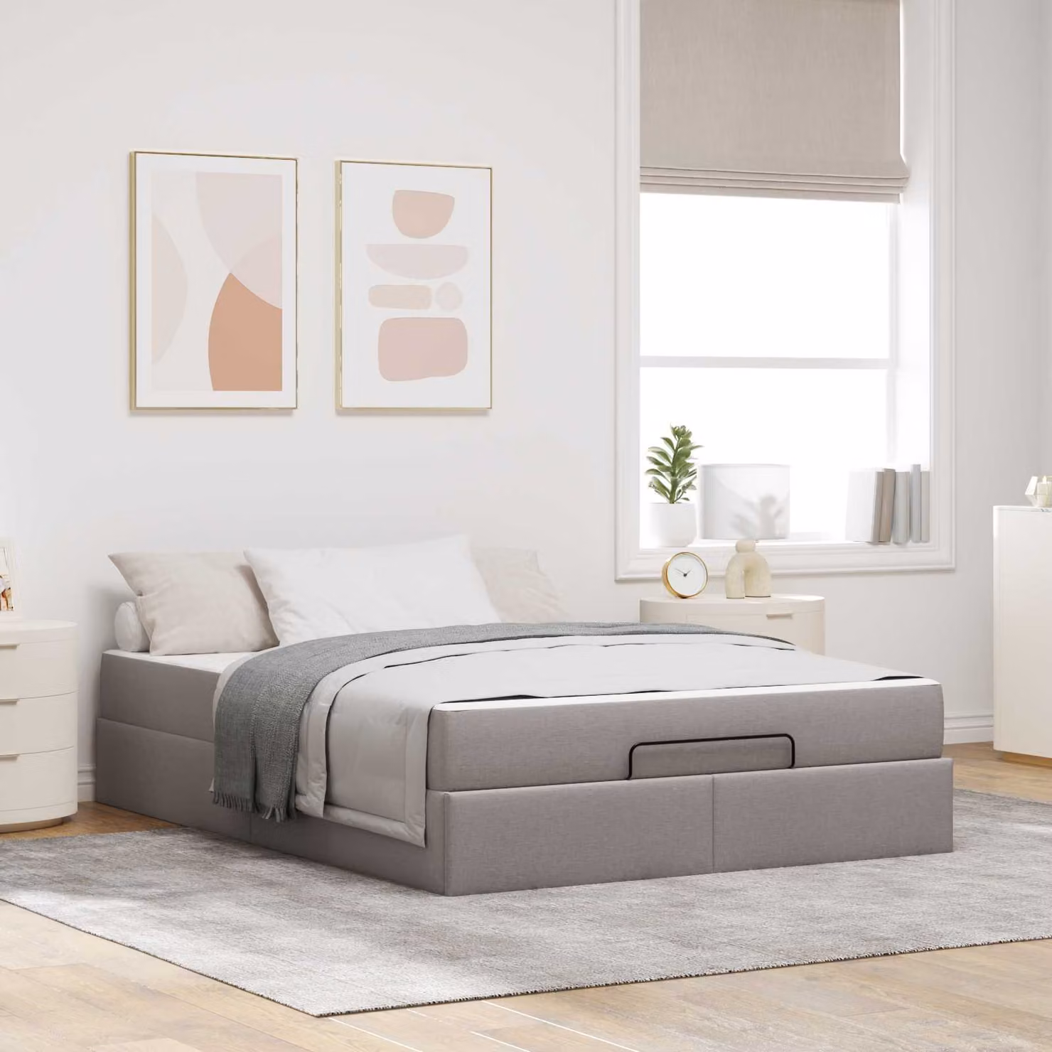 Set letto con struttura imbottita e 2 materassi Talpa vidaXL in tessuto beige o grigio, L/P/H: 140 x 200 cm – 1