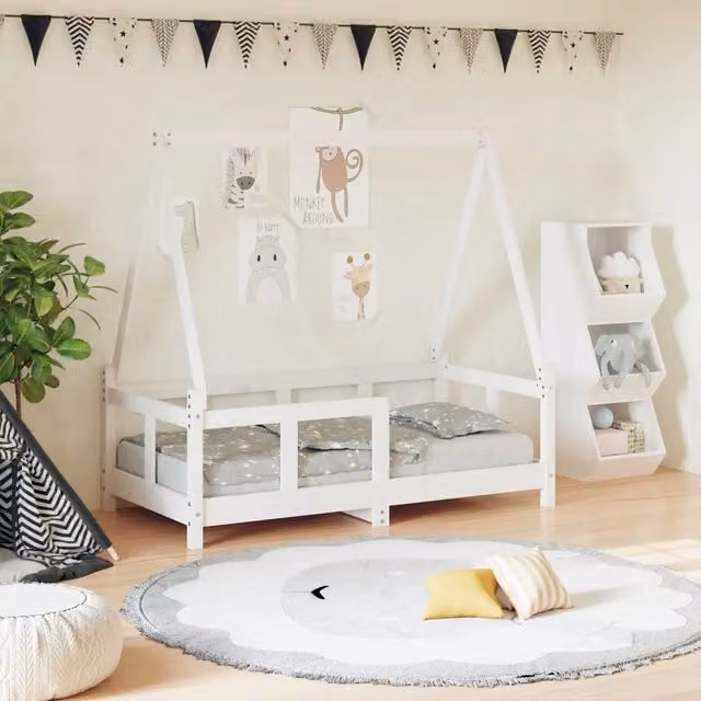 Giroletto per bambini vidaXL in legno massello di pino bianco laccato 70 x 140 cm