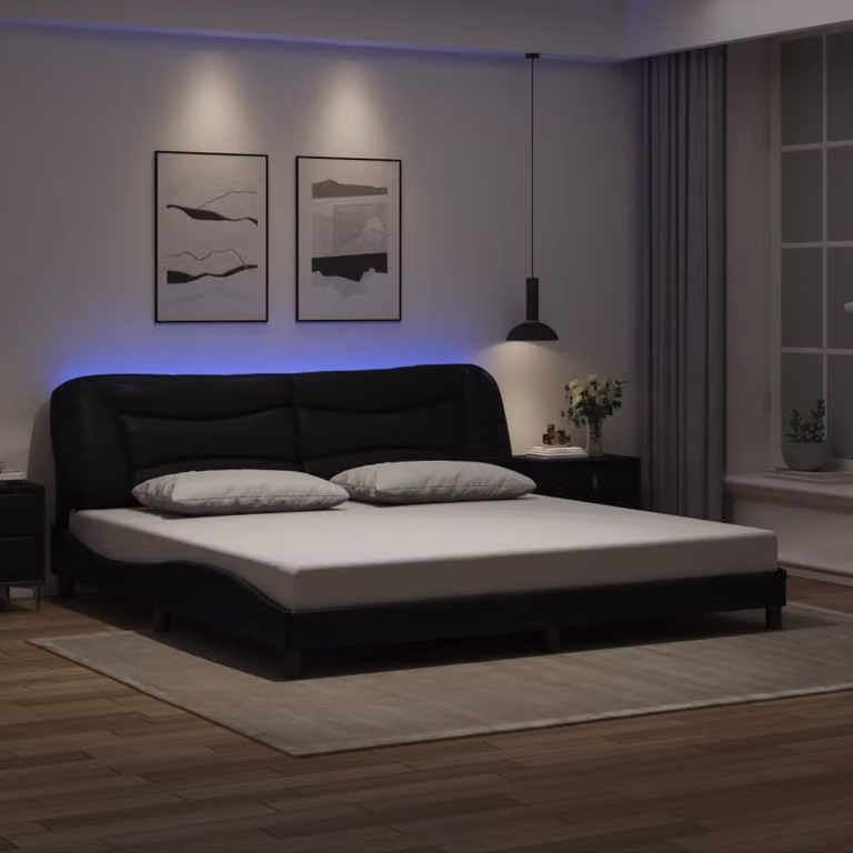 vidaXL Giroletto Hvar Nero con LED e porta USB, L 200 x P 200 cm