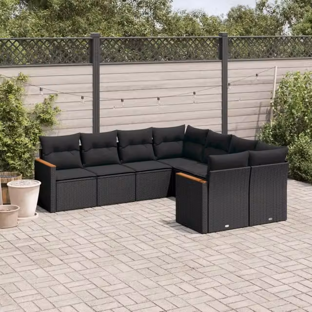 Set Divani da Giardino con Cuscini 8 pz Nero in Polyrattan 3258954