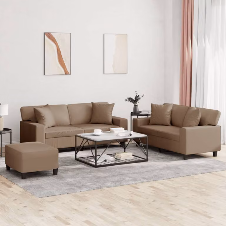 Set di 3 divani vidaXL in similpelle beige e marrone con cuscini per il tuo soggiorno moderno