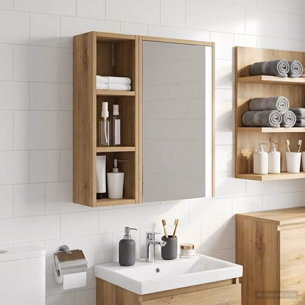 Armadio da bagno a muro vidaXL in rovere moderno con ripiani interni, L/P/H: 20 x 16 x 62,5 cm
