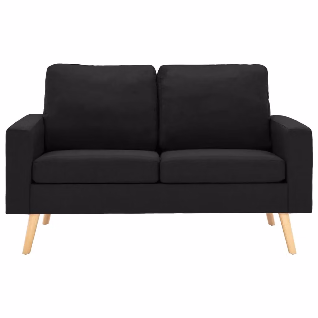 Set di divani moderno in tessuto nero composto da un divano a 2 posti e una poltrona con struttura in legno massiccio e cuscini inclusi – 2