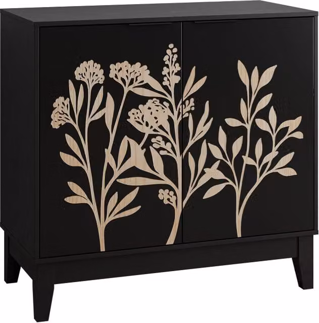 Credenza moderna in MDF con 2 ante e ripiano regolabile per soggiorno, cucina o ingresso, colore nero opaco