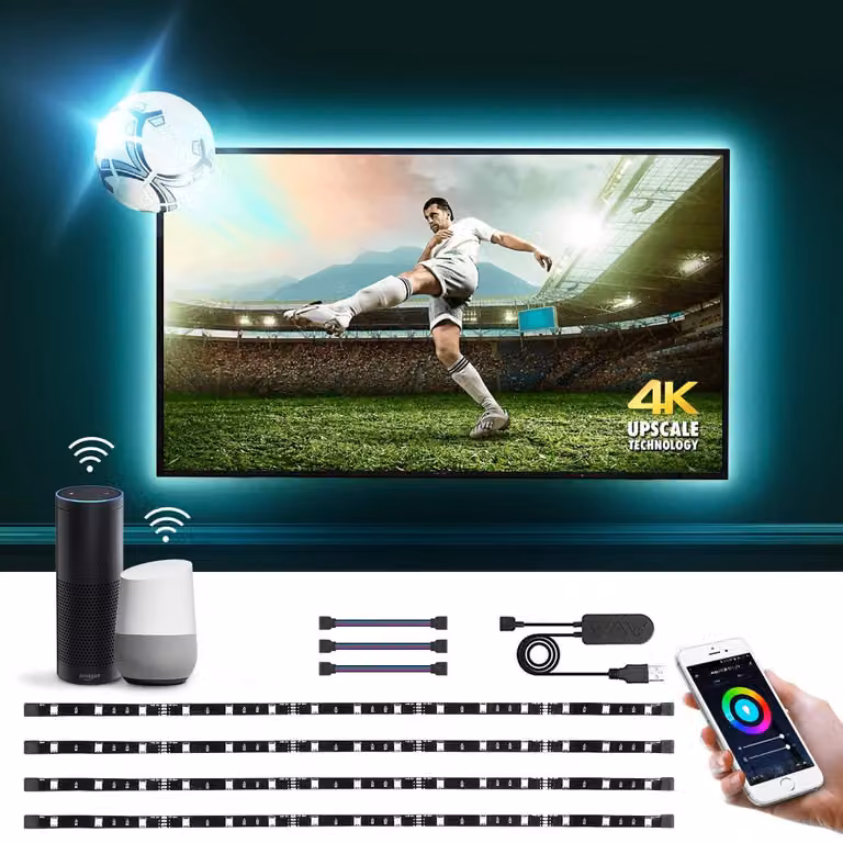 Striscia LED intelligente Lepro da 2 metri, illuminazione di sfondo per TV, RGB, 60 LED, striscia LED Wi-Fi, banda LED USB, striscia luminosa autoadesiva super luminosa per illuminazione TV, compatibile con Alexa e Google Home