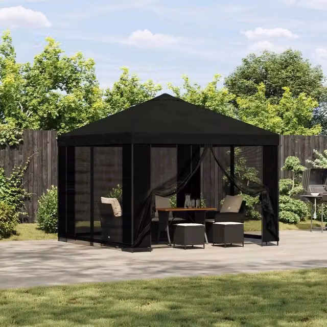 Gazebo vidaXL moderno in acciaio galvanizzato e poliestere nero L/P: 300 x 300 cm, H: 276,5 cm