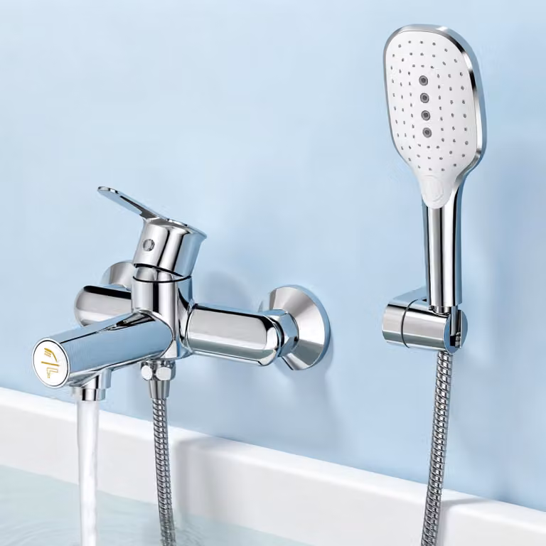 Miscelatore per vasca da bagno con doccetta manuale, pulsante, cromato, 3 funzioni
