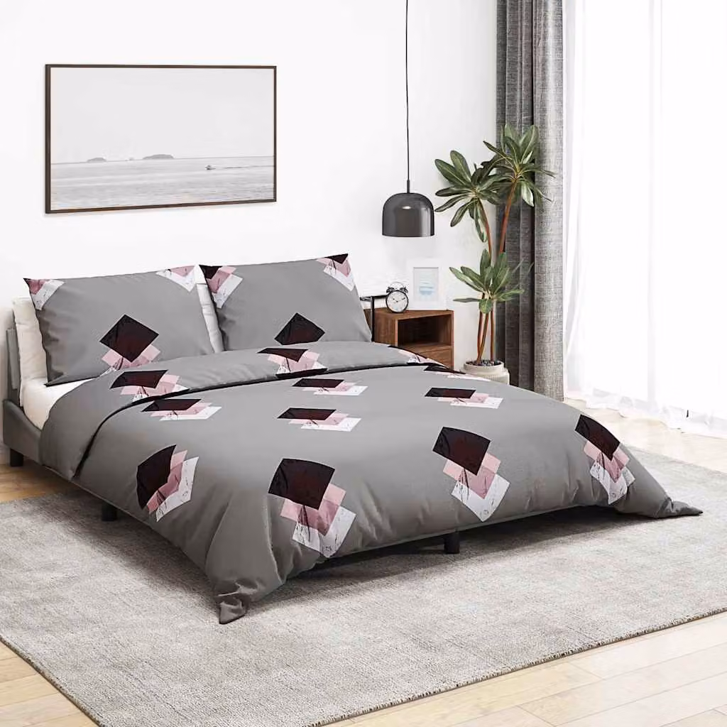 Set Copripiumino e Federe vidaXL in Cotone con Grafica Moderna, Multicolore e Grigio, 200x200 cm