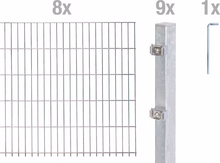Alberts 655846 Recinzione a doppia rete metallica come set completo di 18 pezzi, zincato a caldo, altezza 100 cm, lunghezza 16 m